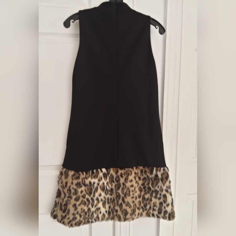 LISA PERRY🐆Nwot🐆Sleeveless Dress With Faux Leopard Fur